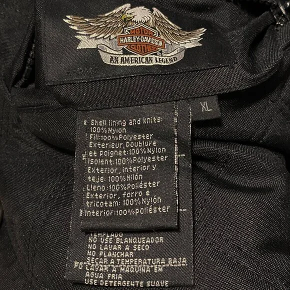 Vtg Harley Davidson Jacket Unisex XL Black Insulated Quilted Reversible Bomber